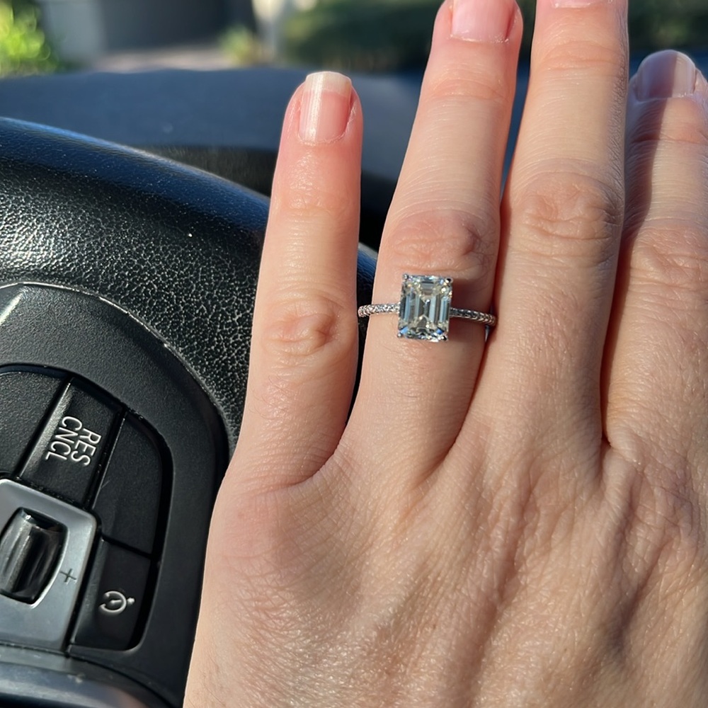 Silver Emerald Cut Ring with Moissanite 3 carat - Picture 3 of 5